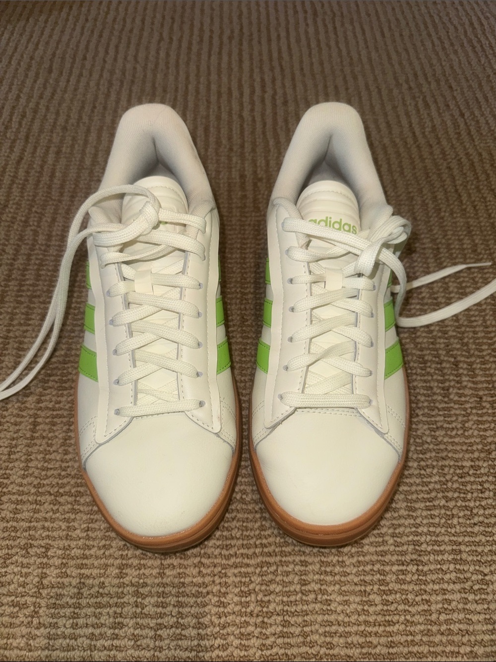 Adidas Sneakers with Lime Green Stripes and Gum Sole
